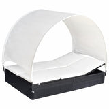 vidaXL Double Sun Lounger with Canopy Poly Rattan Black, 42665