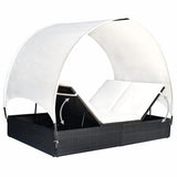 vidaXL Double Sun Lounger with Canopy Poly Rattan Black, 42665