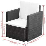 vidaXL Garden Chair with Cushions and Pillows Poly Rattan Black, 42669
