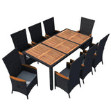 vidaXL 9 Piece Outdoor Dining Set Poly Rattan Acacia Wood Black, 42692
