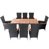 vidaXL 9 Piece Outdoor Dining Set Poly Rattan Acacia Wood Black, 42692