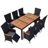 vidaXL 9 Piece Outdoor Dining Set Poly Rattan Acacia Wood Black, 42694