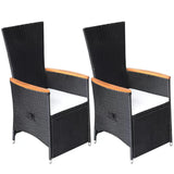 vidaXL Reclining Garden Chairs 2 pcs with Cushions Poly Rattan Black, 42695