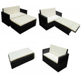 vidaXL 2 Piece Garden Lounge Set with Cushions Poly Rattan Black, 42734