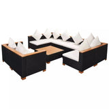 vidaXL 9 Piece Garden Lounge Set with Cushions Poly Rattan Black, 42752