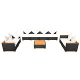 vidaXL 9 Piece Garden Lounge Set with Cushions Poly Rattan Black, 42752