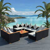 vidaXL 9 Piece Garden Lounge Set with Cushions Poly Rattan Black, 42752