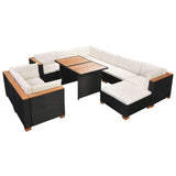 vidaXL 10 Piece Garden Lounge Set with Cushions Poly Rattan Black, 42753