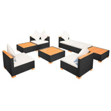 vidaXL 8 Piece Garden Lounge Set with Cushions Poly Rattan Black, 42756