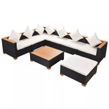 vidaXL 8 Piece Garden Lounge Set with Cushions Poly Rattan Black, 42758
