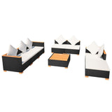 vidaXL 8 Piece Garden Lounge Set with Cushions Poly Rattan Black, 42758
