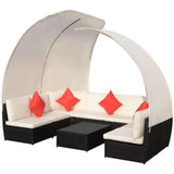 vidaXL 9 Piece Garden Lounge Set with Canopies Poly Rattan Black, 42842