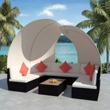 vidaXL 9 Piece Garden Lounge Set with Canopies Poly Rattan Black, 42842