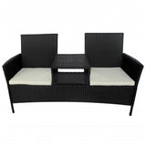 vidaXL 2-Seater Garden Sofa with Tea Table Poly Rattan Black, 42844