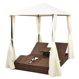 vidaXL Double Sun Lounger with Curtains Poly Rattan Brown, 42890