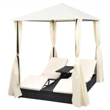vidaXL Double Sun Lounger with Curtains Poly Rattan Black, 42891