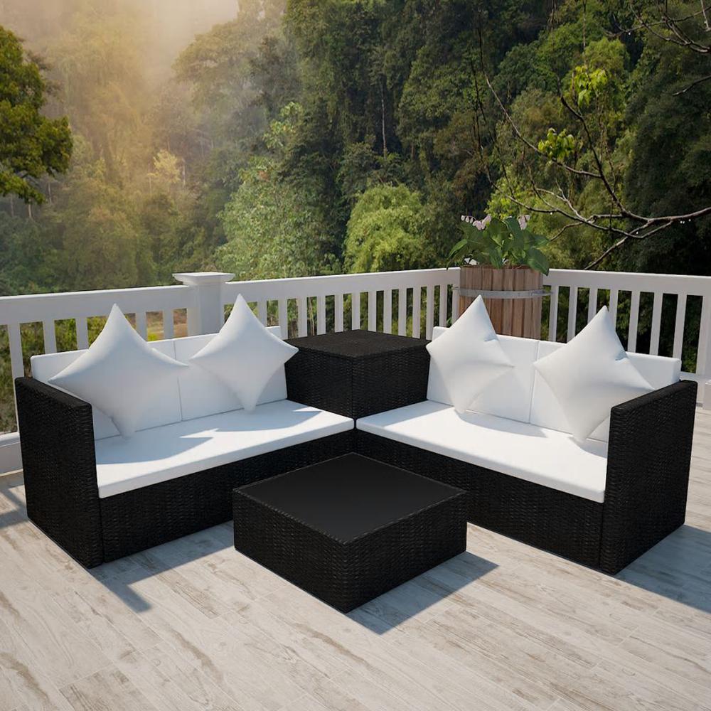 vidaXL 4 Piece Garden Lounge Set with Cushions Poly Rattan Black, 42893