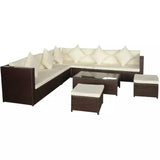 vidaXL 8 Piece Garden Lounge Set with Cushions Poly Rattan Brown, 42896