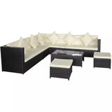 vidaXL 8 Piece Garden Lounge Set with Cushions Poly Rattan Black, 42897