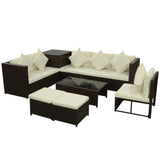 vidaXL 8 Piece Garden Lounge Set with Cushions Poly Rattan Brown, 42898