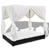 vidaXL Outdoor Lounge Bed with Curtains Poly Rattan Black, 42948