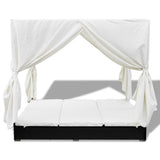 vidaXL Outdoor Lounge Bed with Curtains Poly Rattan Black, 42948