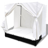 vidaXL Outdoor Lounge Bed with Curtains Poly Rattan Black, 42948