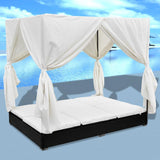 vidaXL Outdoor Lounge Bed with Curtains Poly Rattan Black, 42948