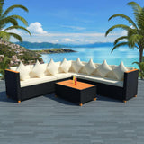vidaXL 5 Piece Garden Lounge Set with Cushions Poly Rattan Black, 42997
