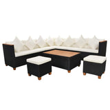 vidaXL 7 Piece Garden Lounge Set with Cushions Poly Rattan Black, 42999