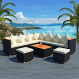 vidaXL 7 Piece Garden Lounge Set with Cushions Poly Rattan Black, 42999