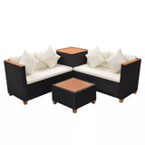 vidaXL 4 Piece Garden Lounge Set with Cushions Poly Rattan Black, 43003