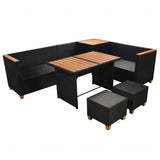 vidaXL 7 Piece Garden Lounge Set with Cushions Poly Rattan Black, 43004