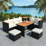 vidaXL 7 Piece Garden Lounge Set with Cushions Poly Rattan Black, 43004
