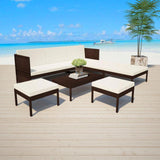 vidaXL 6 Piece Garden Lounge Set with Cushions Poly Rattan Brown, 43009