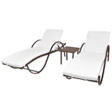 vidaXL Sun Loungers 2 pcs with Table Poly Rattan Brown, 274868