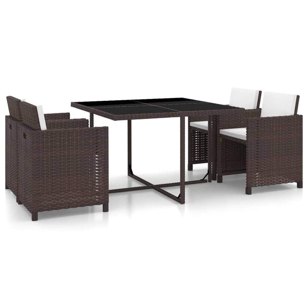 vidaXL 5 Piece Outdoor Dining Set with Cushions Poly Rattan Brown, 43899