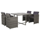 vidaXL 5 Piece Outdoor Dining Set with Cushions Poly Rattan Gray, 43901