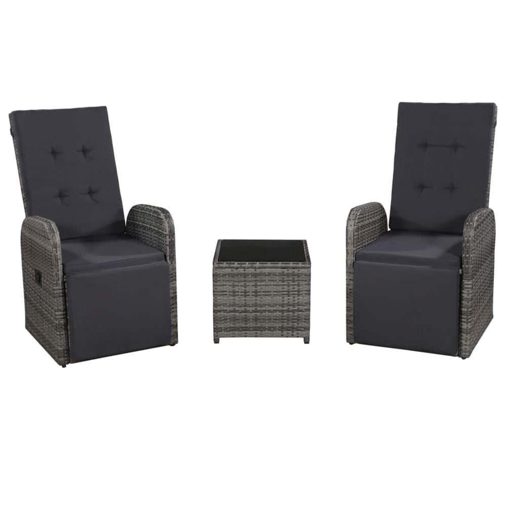 vidaXL 3 Piece Bistro Set with Cushions Poly Rattan Gray, 43945