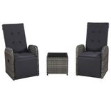 vidaXL 3 Piece Bistro Set with Cushions Poly Rattan Gray, 43945