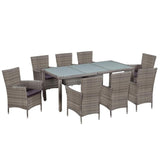 vidaXL 9 Piece Outdoor Dining Set with Cushions Poly Rattan Gray, 44070