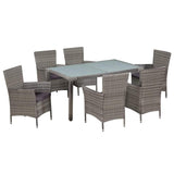 vidaXL 7 Piece Outdoor Dining Set with Cushions Poly Rattan Gray, 44071