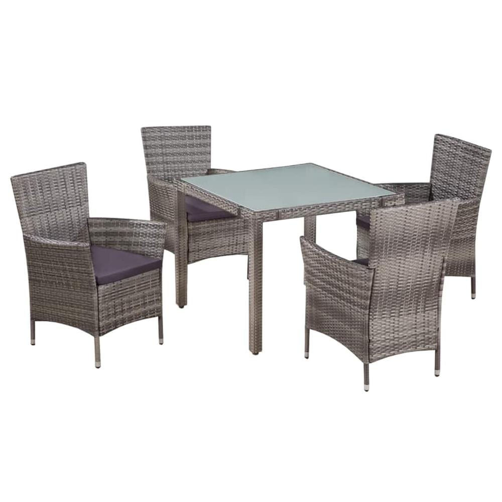 vidaXL 5 Piece Outdoor Dining Set with Cushions Poly Rattan Gray 4072