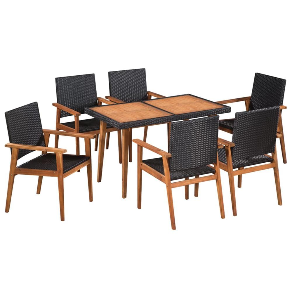 vidaXL 7 Piece Outdoor Dining Set Poly Rattan Black and Brown, 44076