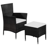 vidaXL Outdoor Chair and Stool with Cushions Poly Rattan Black, 44091