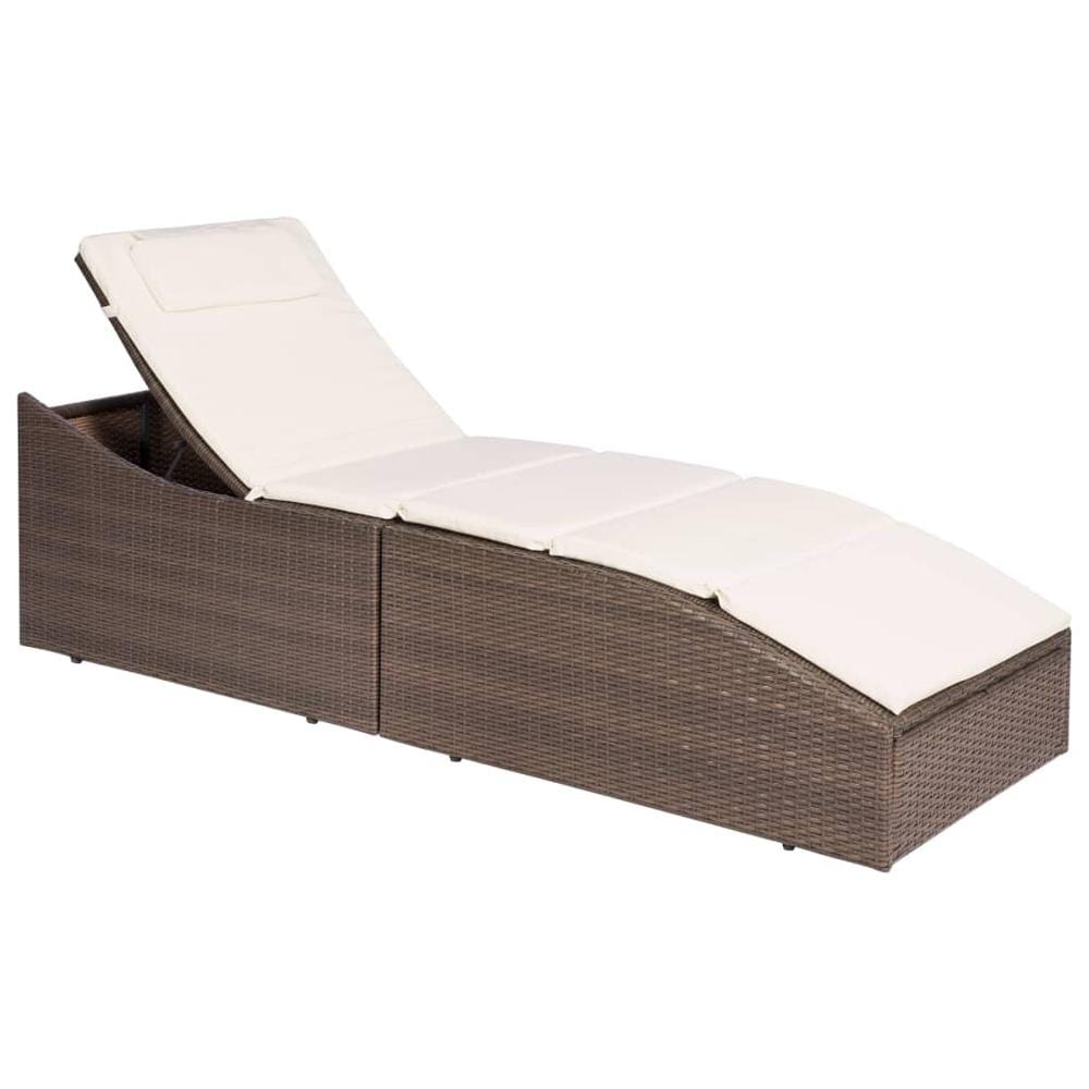vidaXL Sun Lounger with Cushion Poly Rattan Brown, 44135