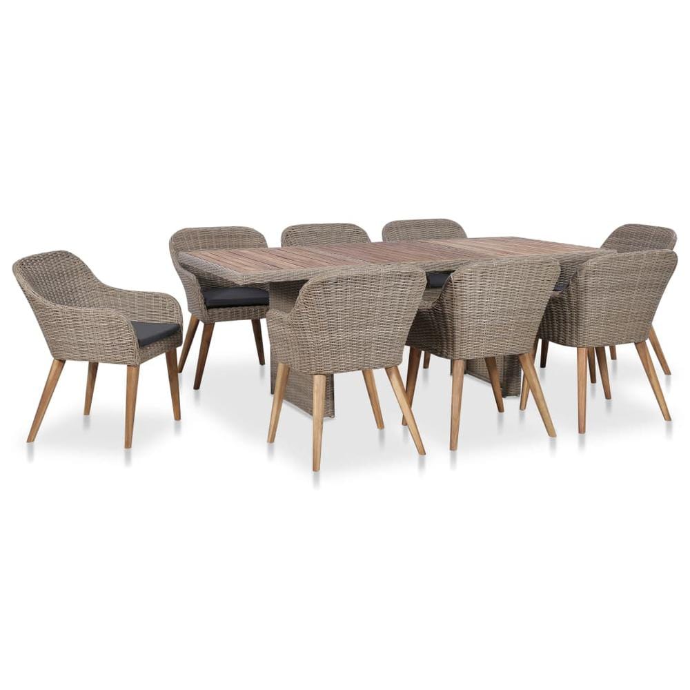 vidaXL 9 Piece Outdoor Dining Set with Cushions Poly Rattan, 44155