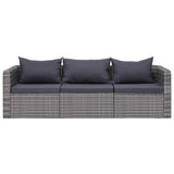 vidaXL 3 Piece Garden Sofa Set with Cushions Gray Poly Rattan, 44163