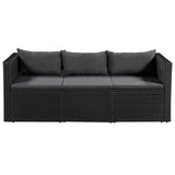 vidaXL 3 Seater Garden Sofa Black Poly Rattan with Gray Cushions, 44173