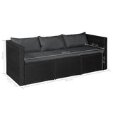 vidaXL 3 Seater Garden Sofa Black Poly Rattan with Gray Cushions, 44173